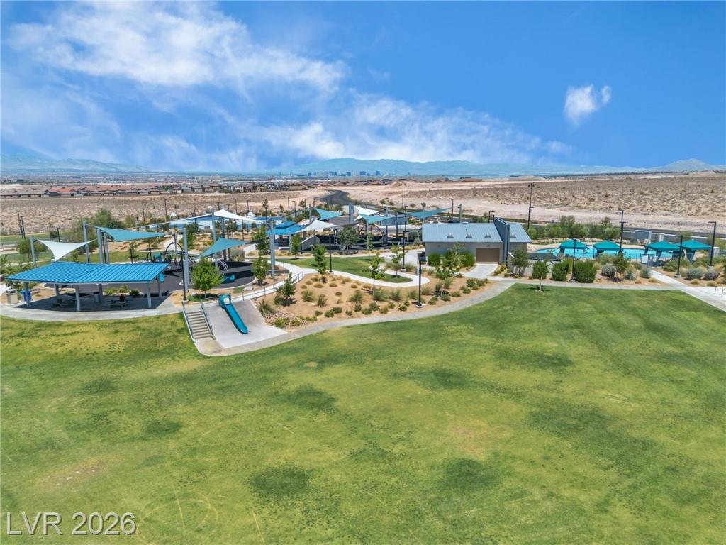 Aerial view of the Inspirada community park and pool