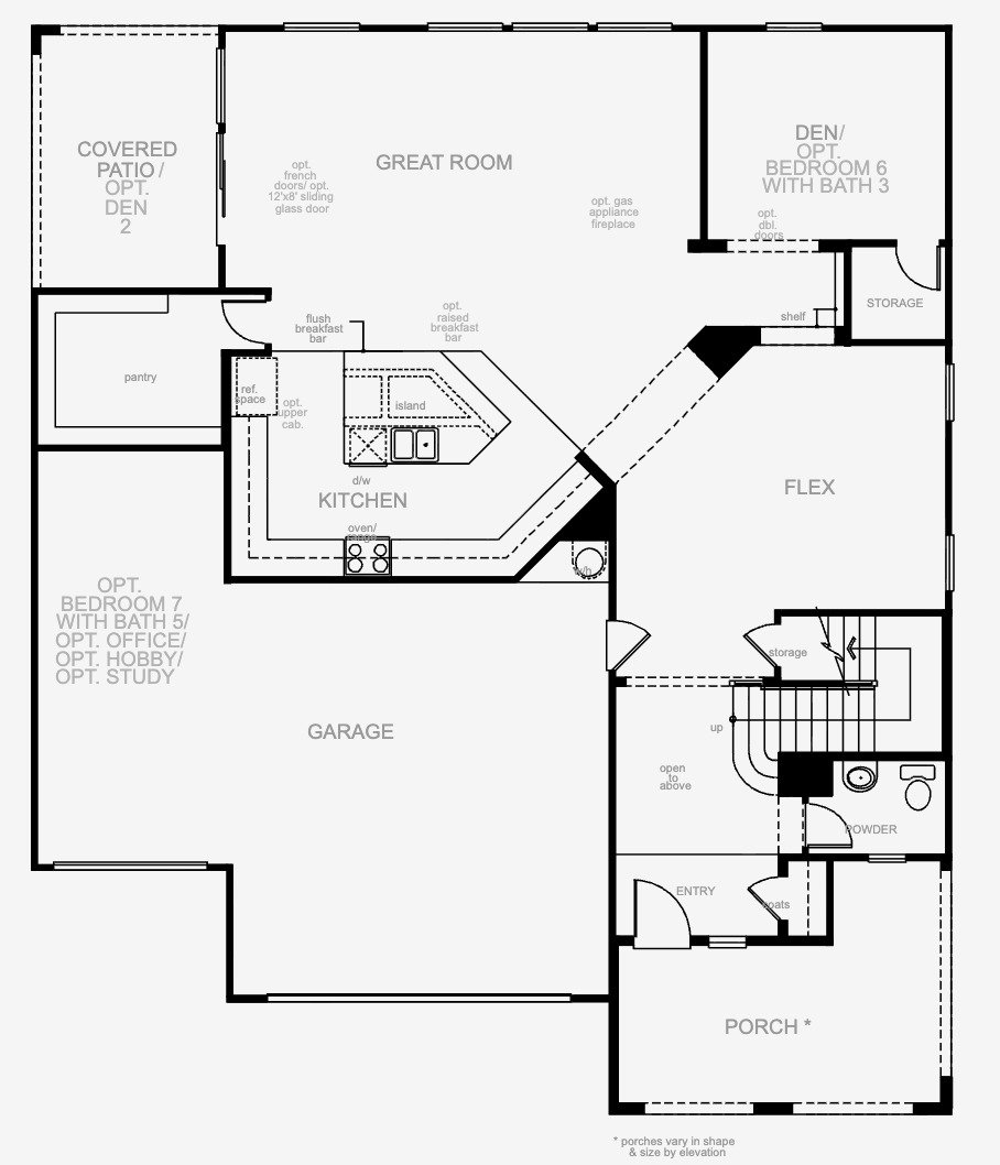 First floor plan for the 3,596 square foot two-story plan in the KB Home series built at Porta Di Ferro in Inspirada, Henderson NV