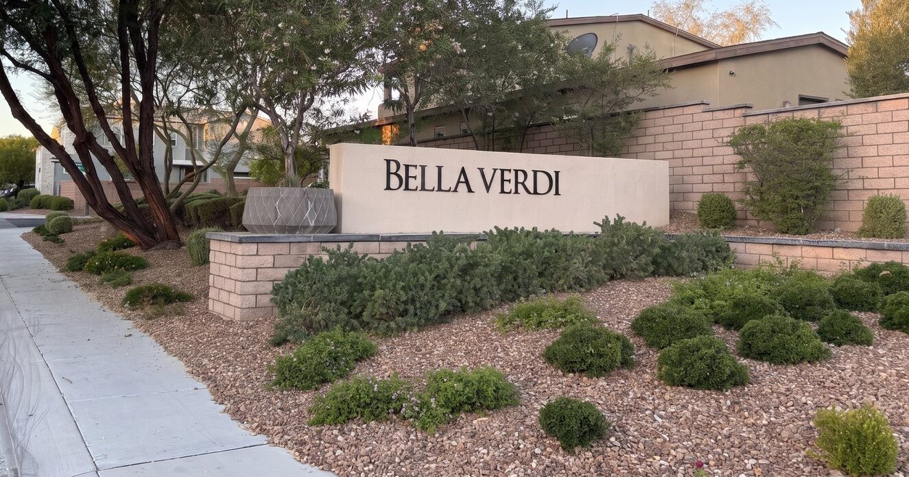 The Bella Verdi entrance monument on a residential street in Inspirada, Henderson NV