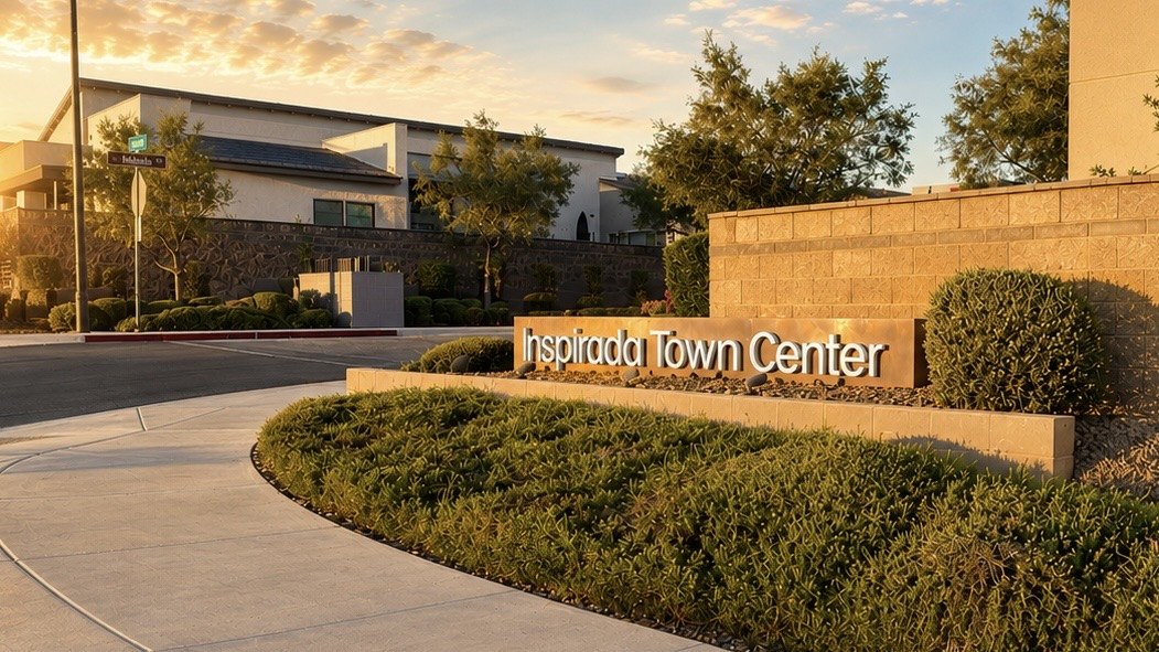 The Inspirada Town Center entrance monument in Henderson NV