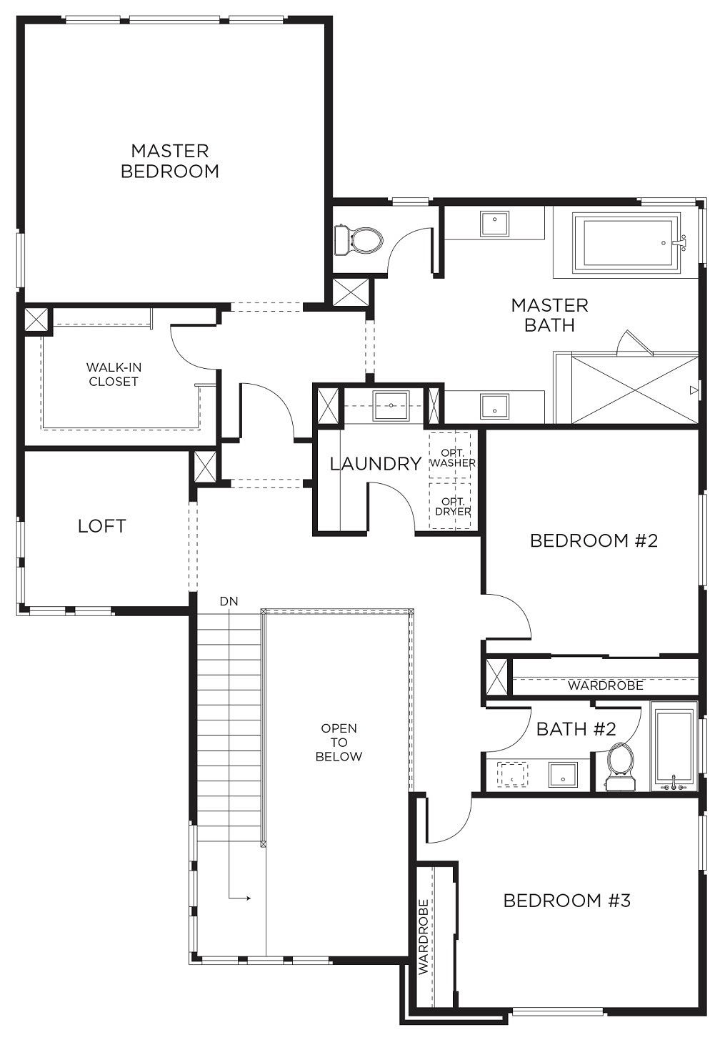 Montero Plan 3 second floor by Pardee Homes in Inspirada, Henderson NV - master suite with walk-in closet, loft, upstairs laundry, two additional bedrooms and a full bath