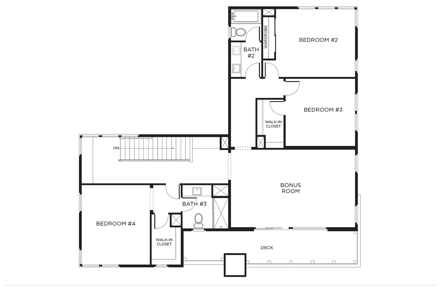Montero Plan 4 second floor by Pardee Homes in Inspirada, Henderson NV - bonus room opening to a deck, three additional bedrooms and two full baths