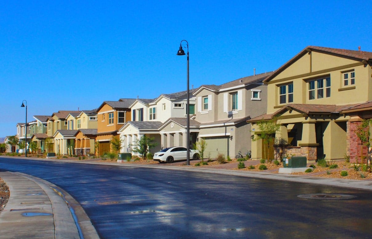 Streetscape of homes along a Sestina street by Century Communities in Inspirada, Henderson NV