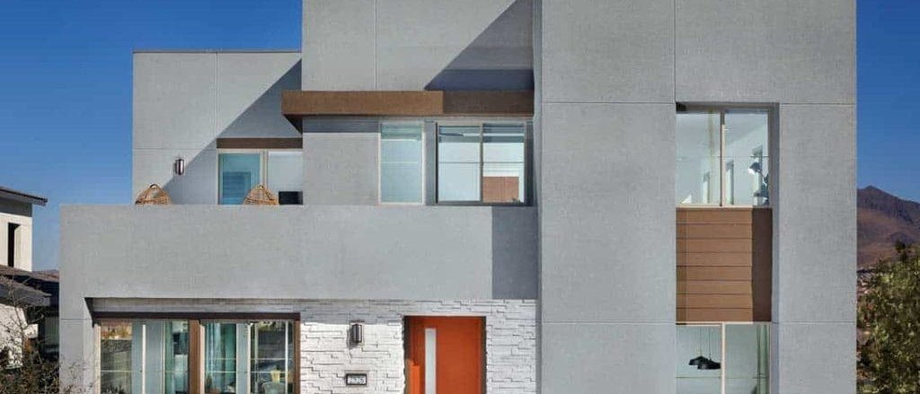 Two-story homes at Strada by Tri Pointe Homes in Inspirada, Henderson NV, seen from the street