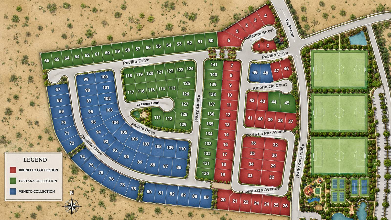 Site map of the Brunello, Fortana and Veneto collections by Toll Brothers inside the gated Inspirada Pod 3-4, Henderson NV