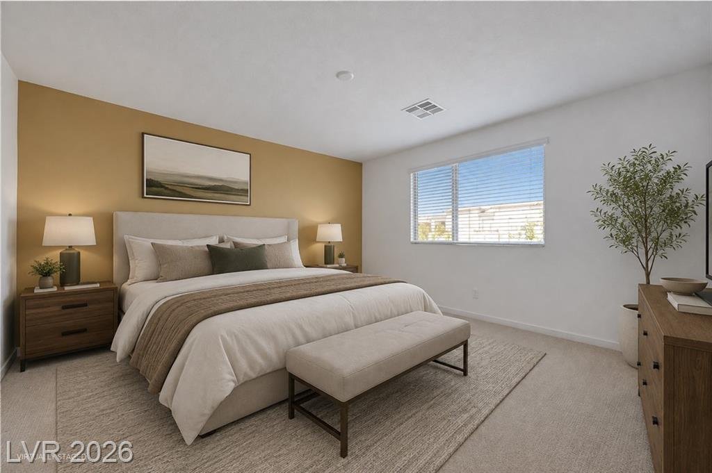 Bedroom of this Inspirada home in Henderson, Nevada