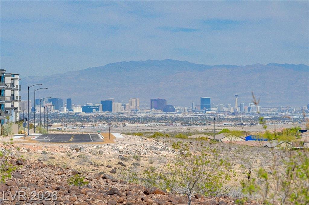 Distant view of the Las Vegas Strip skyline from the hillside