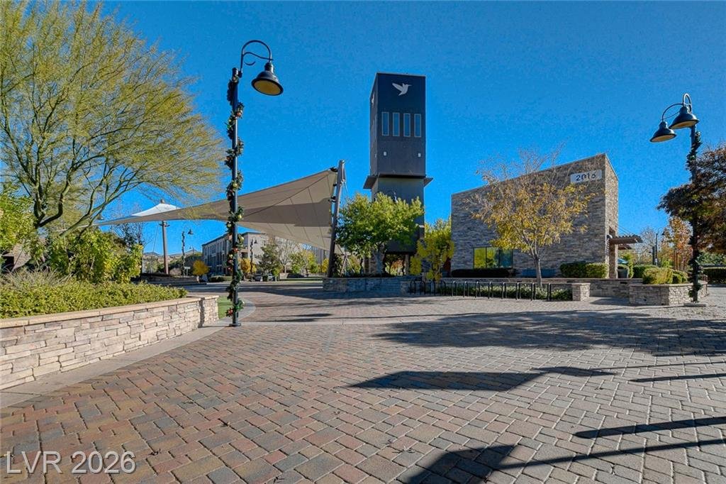 Town square clock tower and paver courtyard