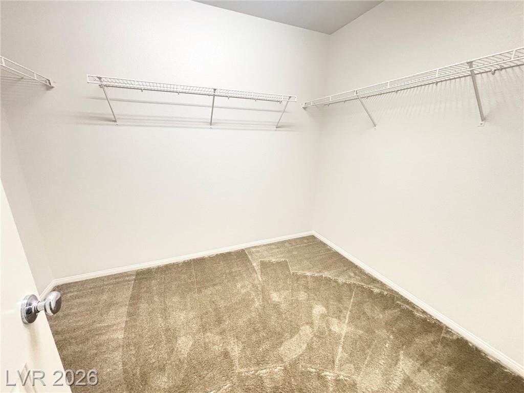 Primary walk-in closet with wire shelving