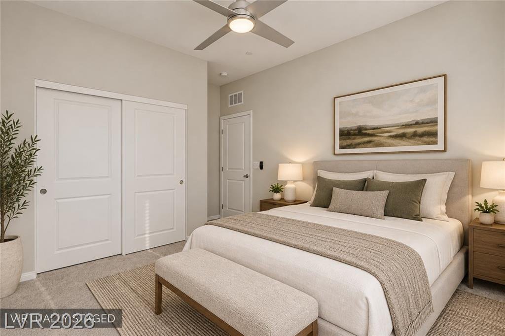 Bedroom of this Inspirada home in Henderson, Nevada