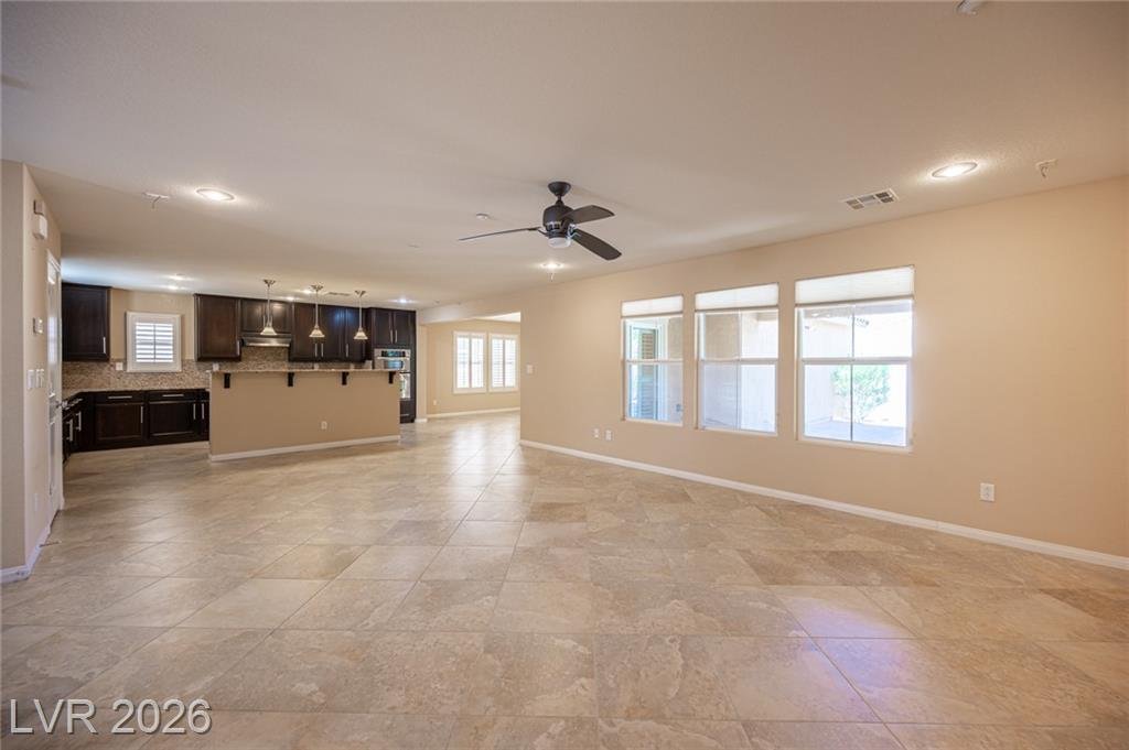 Open great room flowing into the kitchen