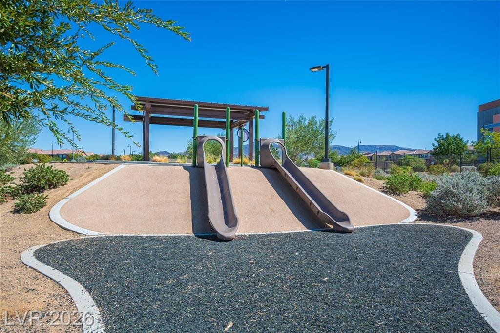 Hillside slides at a neighborhood playground