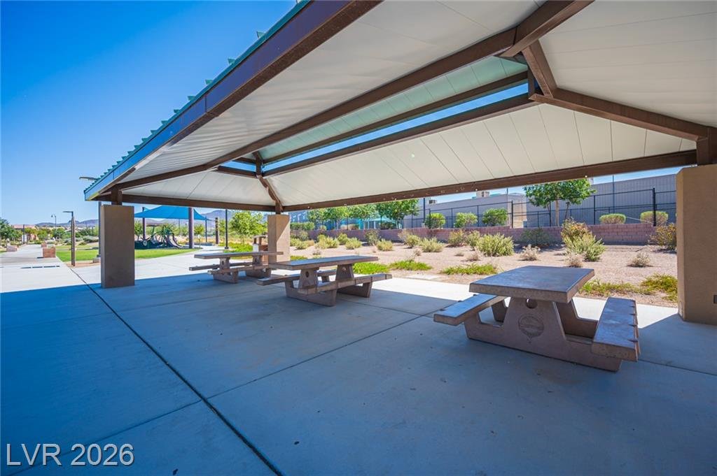 Covered picnic tables in a community park