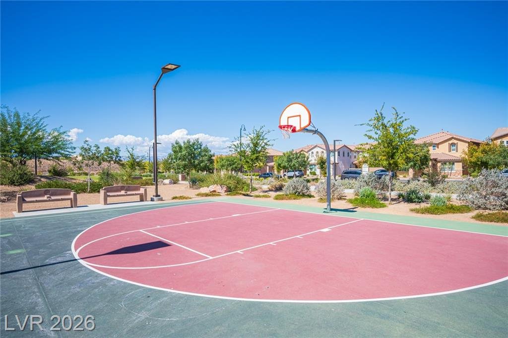 Outdoor basketball court with the mountains behind