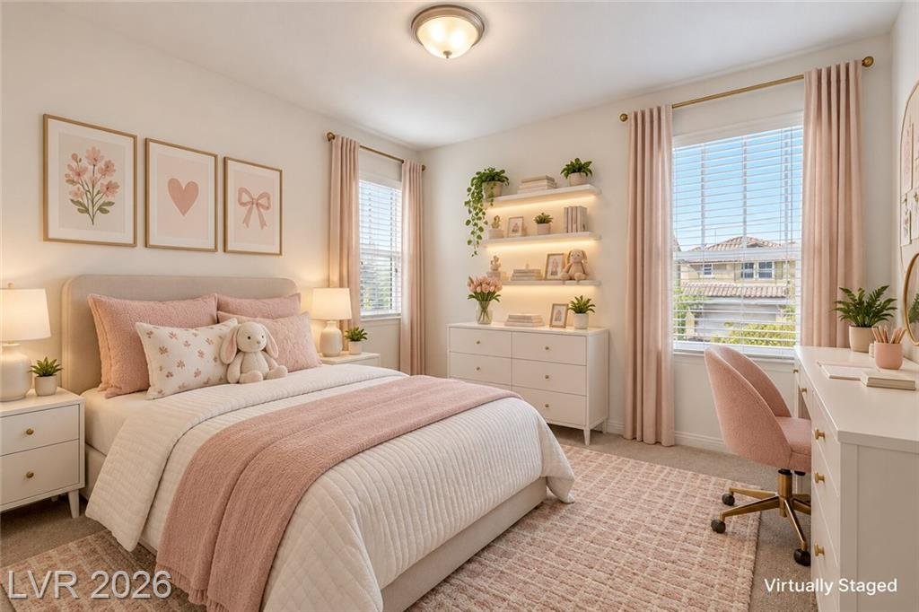 Third upstairs bedroom with two windows, virtually staged