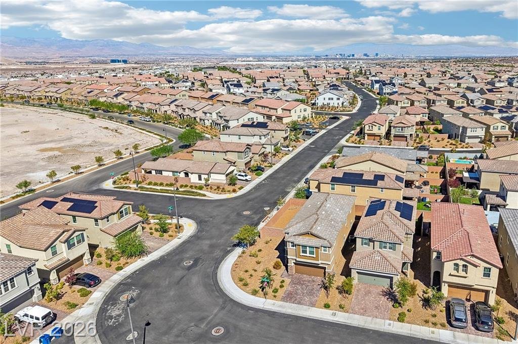Aerial looking down the street toward the Las Vegas Valley
