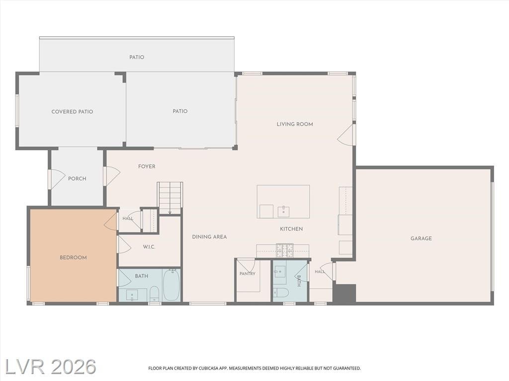 First-floor plan showing the courtyard, great room and downstairs bedroom
