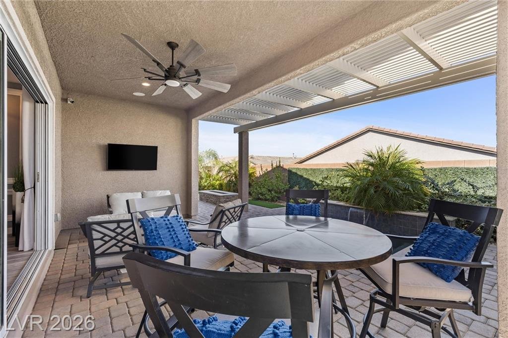 Patio dining set under the ceiling fan